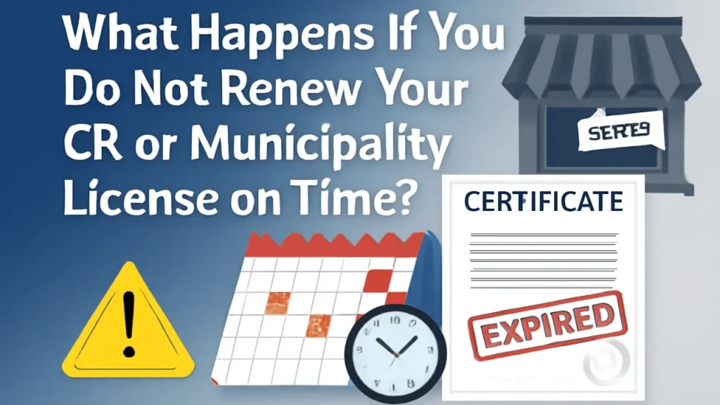Business owner facing penalties for late CR and Municipality License renewal in Saudi Arabia.